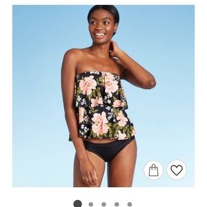 NWT Kona Sol Black Floral Bandeau Tankini Top